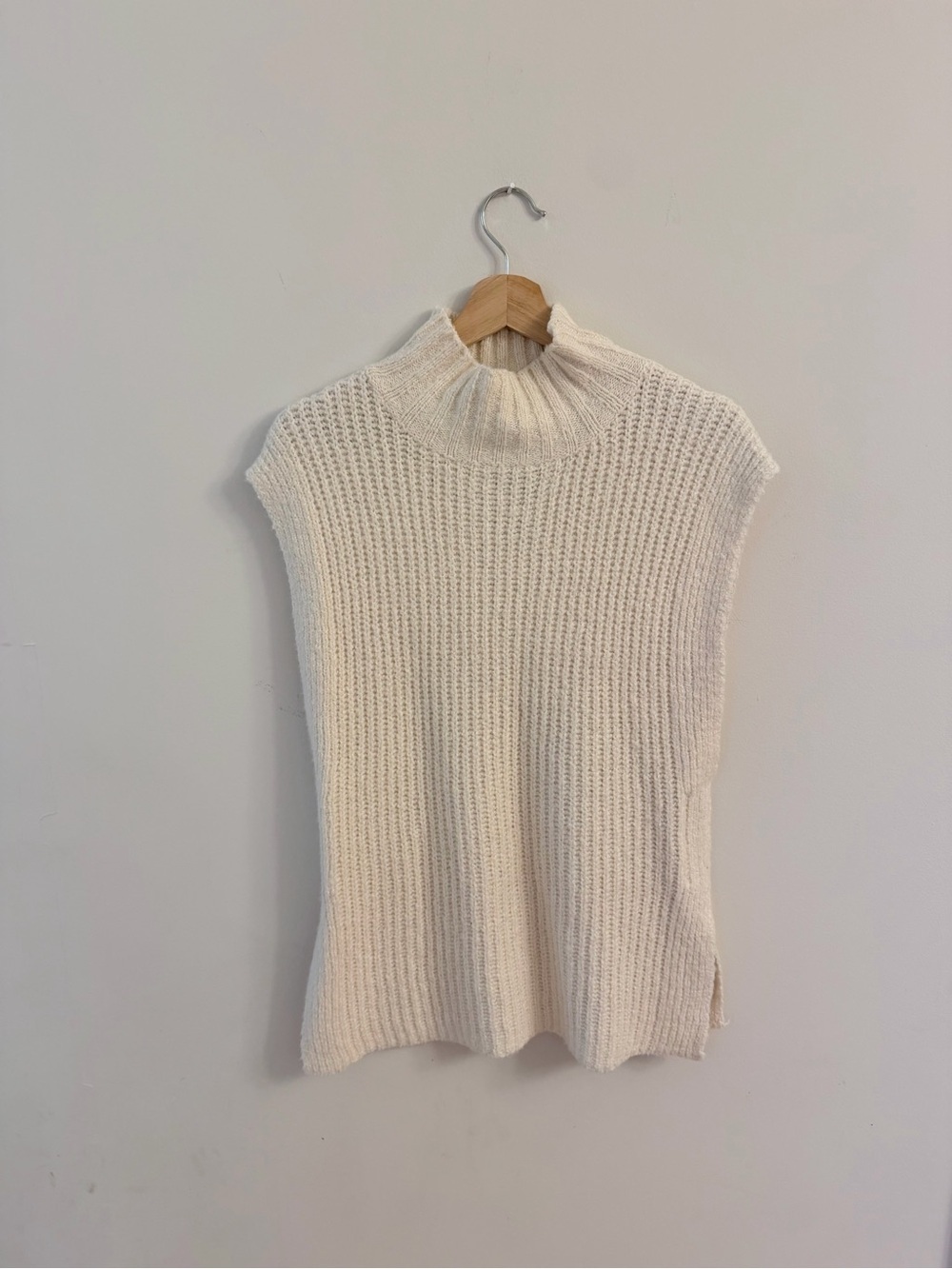 Sleeveless Mock Neck Knit Vest in Cream